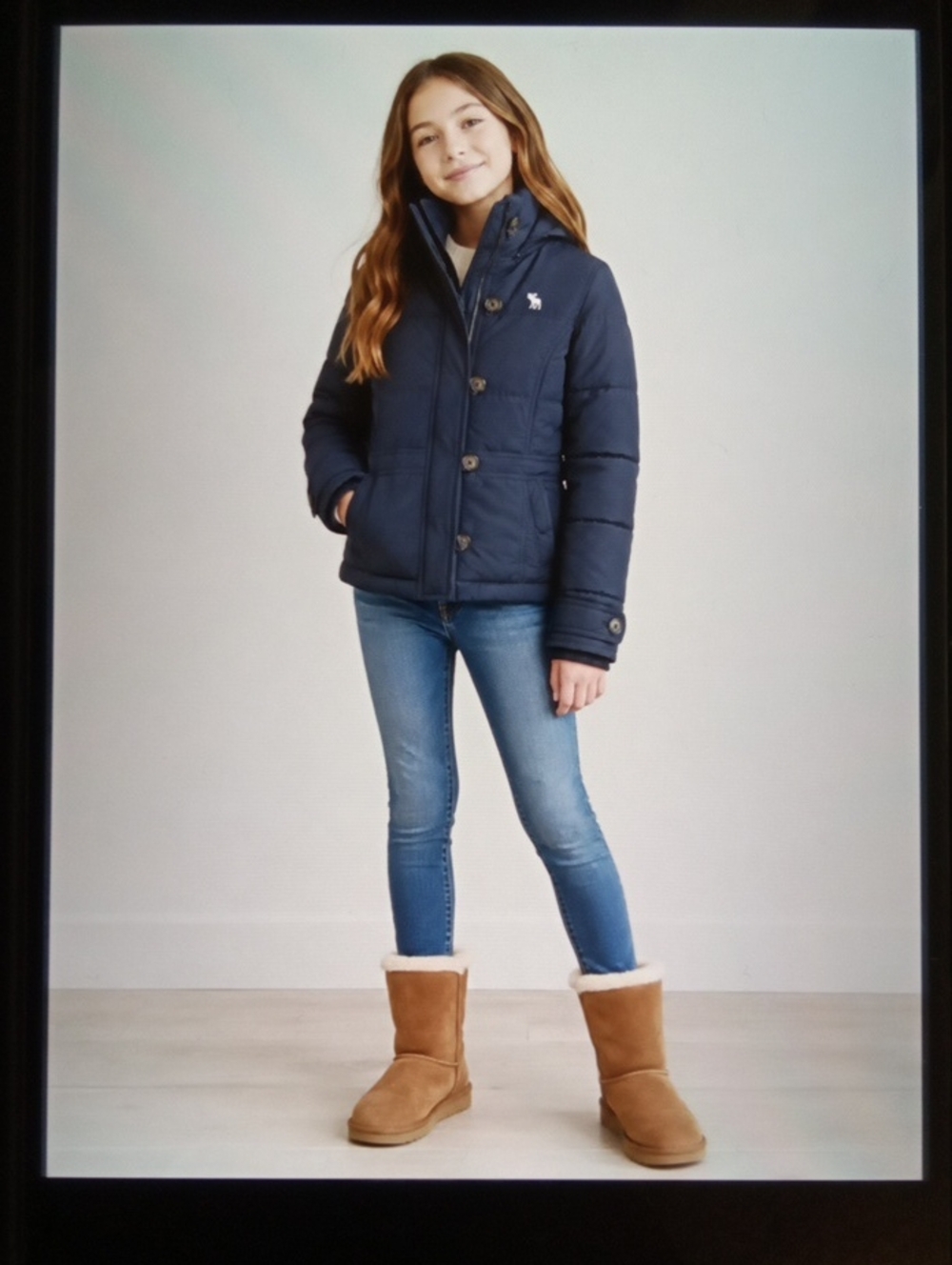 abercrombie Kids Girls Navy Blue Down Puffer Jacket Lined Funnel Neck Size 12/14